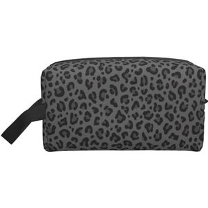 Make-uptas, luipaardprint in zwarte en grijze luipaardvlekken reizen cosmetische tas toilettas draagbare make-up zakje organizer, zoals afgebeeld, Eén maat