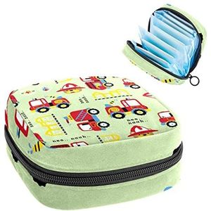 Cartoon Brandbestrijding Truck Periode Pouch Draagbaar,Tampon Opbergtas voor Maandverband, Meerkleurig, 4.7x6.6x6.6 in/12x17x17 cm
