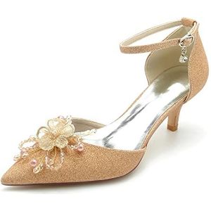 EICOFF Vrouwen Trouwschoenen Dames Parels Hoge Hak Pumps Gesloten Teen Enkelband Prom Partij Dans Bruiloft Bruids Pompen Schoenen,Champagne,36 EU