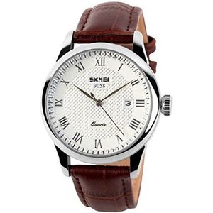 Heren Quartz Horloge, Romeinse cijfers Business Casual Mode Analoge Polshorloge Klassieke Kalender Datum Venster, Waterdicht 30M Waterbestendig Comfortabele PU Lederen Horloges -Bruin, Bruin, riem