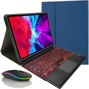 Toetsenbordhoes voor iPad Pro 12,9"" 2017/2015 (oud model, 1e en 2e generatie), Magnetisch Afneembaar Draadloos Toetsenbord Met Achtergrondverlichting en Bluetooth-muis,Blauw