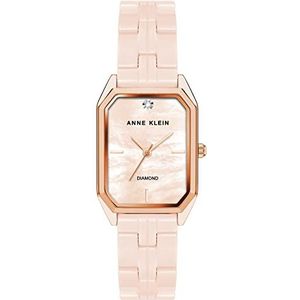 Anne Klein Vrouwen echte diamanten wijzerplaat keramische armband horloge, AK/4034, lichtroze/rose goud, Licht roze/rose goud