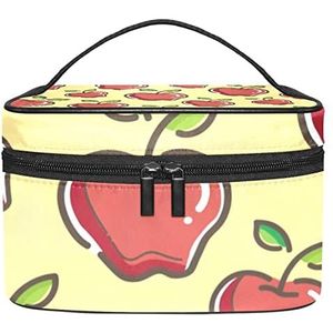 Make-up Organizer Bag, Reizen Make-up Tas Organizer Case Draagbare Cosmetische Tas voor Vrouwen en Meisjes Toiletries Rijpe Rode Appels Fruit Patroon Gele Achtergrond, Meerkleurig, 22.5x15x13.8cm/8.9x5.9x5.4in