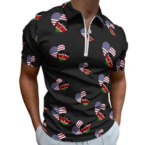 Kenia Amerikaanse vlag half rits poloshirts voor mannen slim fit korte mouw T-shirt sneldrogend golf tops T-shirts L