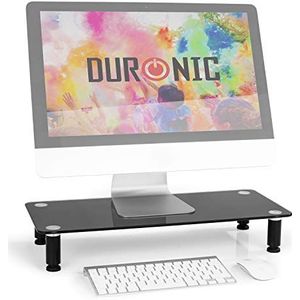 Duronic DM052-2 Monitorstandaard | Verstelbaar TV Laptop Beeldscherm Standaard | Zwart Getemperd Glas | Scherm Steun Kantoor & Thuis | Werk & Hobby | Ergonomisch Schap 20 kg Capaciteit | 56 x 24 cm