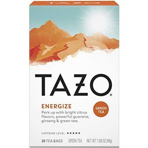 TAZO Groene Theezakjes Energizing Hot Tea Energize Hoge Cafeïne 1.6oz 20 Theezakjes