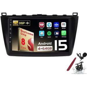 Android 15 Autoradio Sat Navi voor M-azda 6(2007-2012) 9 Inch Touchscreen Multimedia Speler met Draadloze Carplay GPS Navigatie FM RDS Bluetooth 5G-WiFi SWC DSP,M500s
