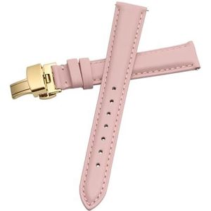 LQXHZ Horlogeband Dames Echt Leer Vlindersluiting Eenvoudig Geen Graan Horlogearmband Wit 12 13 14 15 16 17 Mm (Color : Pink-Gold-B1, Size : 15mm)