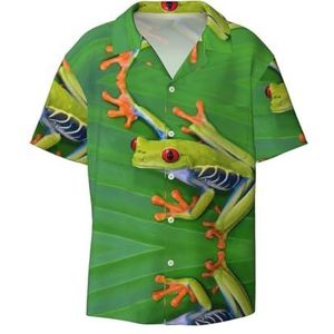Dierlijke Kikker Groene Bladeren Print Heren Korte Mouw Button Down Shirts Casual Losse Fit Zomer Strand Shirts Heren Jurk Shirts, Zwart, XL