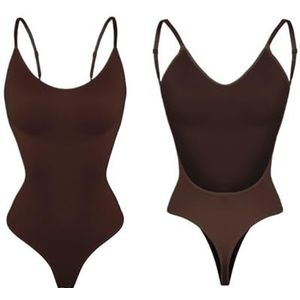 AYESMAN Korsetten voor dames, shapewear, diepe V-hals, bodyshaper, rugloze U-plunge, tanga, shapers, tailletrainer, dames, doorzichtige riem, gewatteerd, push-up korset voor vormgeven, C-Browm, 32