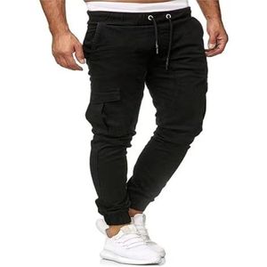 Heren Joggingbroek Cargobroek For Heren Casual Stretch Jogging Werkbroek Elastische Taille Trekkoord Taps Toelopende Joggingbroek(Noir,4XL)