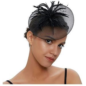 Bruids hoofddeksels feest bal veer hoofdtooi netto garen haarspeld hoofd bloem prachtige kleine hoed vrouwen, fascinators (kleur: zwart, maat: 1)