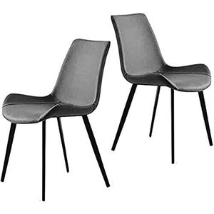 GEIRONV Moderne eetkamerstoelen set van 2, metalen stoelen uit het midden van de eeuw woonkamer bijzetstoelen mat PU zadelleer beklede stoelen Eetstoelen (Color : Dark gray, Size : 52x46x86cm)