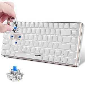 Hotswapple 80% Gaming-Toetsenbord Mechanisch Blue Switch Wired Keyboard met White LED Backlit ABS Keycap USB-type C Ergonomische 82 Toetsen Anti-ghosting QWERTY voor PC Laptop Mac-Wit