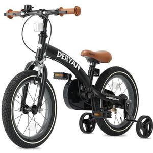 Deryan - Luxe Kinderfiets 14 Inch - 3 in 1 - Zwart - Verstelbaar Stuur