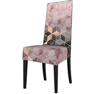 KemEng Scandinavische stijl, geometrisch patroon roze roos, goud, stoelhoezen, stoelbeschermer, stretch eetkamerstoelhoes, stoelhoes voor stoelen