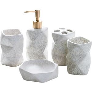 Badkamer accessoires set Badkamer Accessoires Sets Decoratie Keramische Zeepdispenser Tandenborstelhouder Cup Zeepbakje Lade Keuken Vloeibare Gerechten Container (Wit-5 stuks)