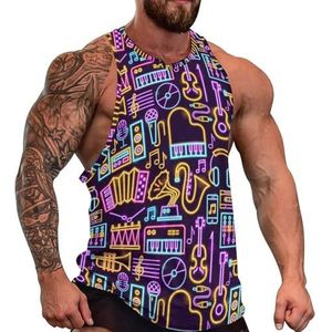 Muziek Neon Heren Tank Top Grafische Mouwloze Bodybuilding Tees Casual Strand T-Shirt Grappige Gym Spier