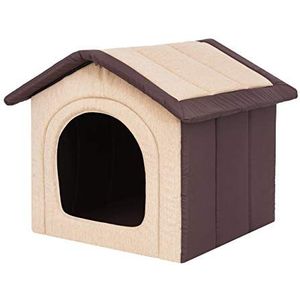 Hondenhuisje, hondenhok voor middelgrote honden, kattenhuis, kattenmand, met uitneembaar dak, dierenhuis voor katten en honden, voor binnen/binnen, beige met bruin, 60 x 55 x 60 cm [R4/XL]