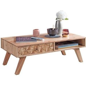 FineBuy Koffietafel Massief Acacia-Hout 95 x 35 x 50 cm Salontafel Bruin | Rechthoekige Tafel met Lade Woonkamer Moderne | Houten Tafel Bijzettafel