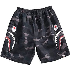 Herenshorts Bape Shark Bermuda's katoen en gemengde stoffen chino's for dames vrije tijd camouflagekleuren strandshorts met haaienkop zomerzwemshorts (Color : A Schwarz, Size : 3XL)