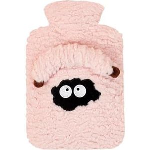 Grote warmwaterkruik met pluche overtrek voor het verwarmen van de handen en warm houden; pvc-watervulling (roze)