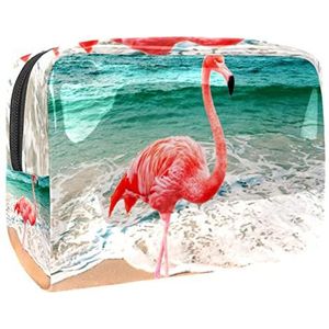 Make-uptas voor dames,waterdichte make-uptas,cosmetische reistas,Strand Zee Flamingo Afdrukken