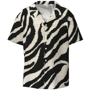 EdWal Zebra Animal Print Heren Korte Mouw Button Down Shirts Casual Losse Fit Zomer Strand Shirts Heren Jurk Shirts, Zwart, XXL