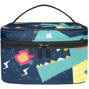 Dinosaurus ruimte make-up organizer tas, reismake-up tas organizer case draagbare cosmetische tas voor vrouwen en meisjes toiletartikelen, Meerkleurig, 22.5x15x13.8cm/8.9x5.9x5.4in