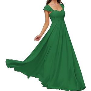 WSEYU Chiffon bruidsmeisjesjurk voor bruiloft met zakken, avondgalajurken ruches cocktailjurk grote maten, Emerald Groen, 32