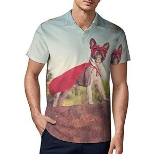 Super Hero Franse Bulldog golfpoloshirt voor heren, zomer T-shirt met korte mouwen, casual sneldrogende T-shirts XL
