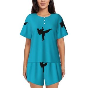 JIAWUJYNB Karate Print Vrouwen Korte Mouwen Pyjama Set Pyjama Lounge Set Met Zakken,, Zwart, L