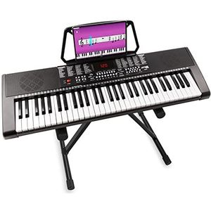 MAX KB4 Electronisch Keyboard Piano voor de beginner met o.a. 61 toetsen en 3-staps trainingsfunctie met in hoogte verstelbare keyboardstandaard