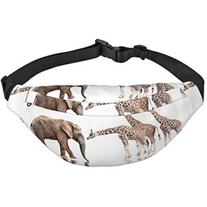 Rode Kersen Reizen Running Grote Crossbody Tas Heuptas Mode Leuke Taille Rugzak Outdoor Sport Waistpack, Giraffe En Olifant, One Size