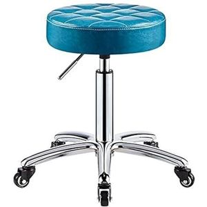 Rolkruk met rond PU-kussen, draaibaar en hydraulisch, in hoogte verstelbaar van 41 tot 56 cm, voor spa, woonkamer, dokterspraktijk, tatoeage, huis, winkel, massage (blauw)