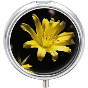 Pillendoos met bloem en gele ronde reis-pillendoos, 23 vakken, medicijnen, metaal, tablethouder, vitamine-houder voor portemonnee, tas