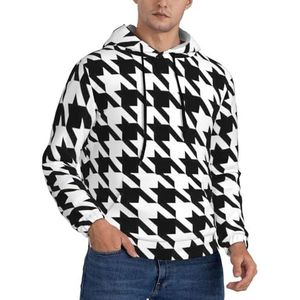 OKFSTY Houndstooth Zwarte Heren Kerst Lichtgewicht Casual Trui Trekkoord Hoodie Lange Mouwen Tops Met Zak, Zwart, S