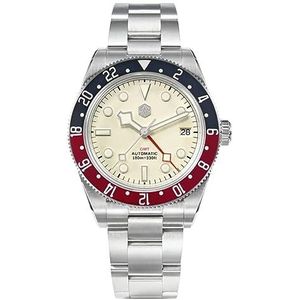 San Martin NH34 GMT Horloges Bidirectionele Aluminium Bezel Automatische Mechanische Saffierglas Mannen Horloge, Wit, Mechanisch