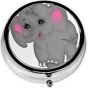 Olifant Gedrukt Pil Organizer Pil Doos Pil Case Draagbaar voor Portemonnee Pocket Ronde Metalen Pil Houder Organizer voor Dagelijkse Geneeskunde