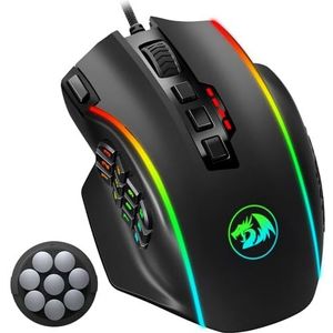 Redragon MMO Gaming Muis UP 16.000 DPI, 16 Macro Programmable Buttons, RGB Gaming Mouse met 12 Side Buttons, 8 x 2,4 g Gewicht Tuning voor PC Laptop MOBA FPS, M901K, zwart