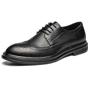 Geklede schoenen for heren met veters, puntige gepolijste neus, veganistisch leer, antislip rubberen zool, lage blokhak, klassiek (Color : Black, Size : 39 EU)