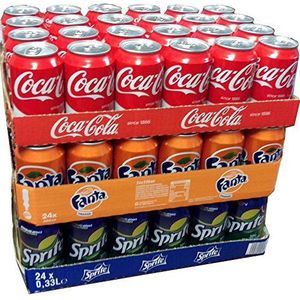 Coca Cola Original, Fanta Orange & Sprite elk 24 x 0,33 l blik XXL-pakket (72 blikjes totaal)
