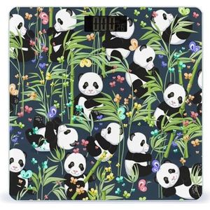 Fun Panda Spelen met Bamboe Bladeren Badkamer Schaal voor Lichaamsgewicht Digitale Wegen Display Gehard Glas Grappige Print