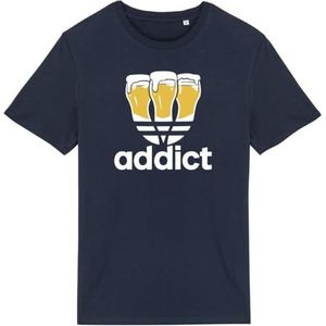 T-shirt Addict - voor heren - Bedrukt in Frankrijk - 100% biologisch katoen - Verjaardagscadeau Apéro Original Grappig, Marineblauw, M
