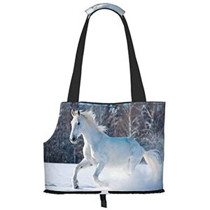 Paarden In De Sneeuw, Pet Carrier Handtassen, Schoudertas, Opvouwbare Tote Bag voor Pet