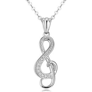 MATERIA by Matthias Wagner Muzieksleutel hanger zilver 925 voor dames meisjes met zirkonia 8,5 x 25 mm met ketting, Zirkonia, Zirkonia