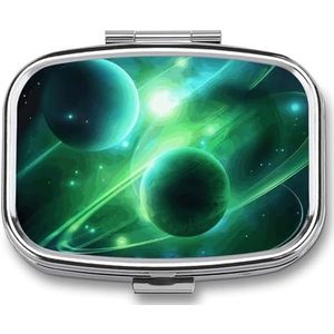 Green Light Planet Pill Box Leuke Vierkante Pil Case Draagbare Geneeskunde Tablet Vitamine Houder Organizer voor Portemonnee Pocket