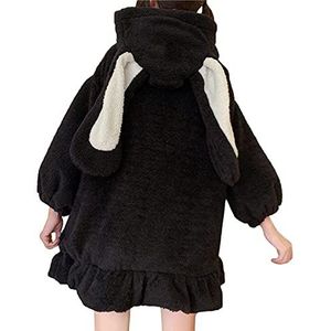 YEMOCILE Vrouwen Leuke Bunny Oor Lange Mouw Fuzzy Pluizige Konijn Tops Sweatshirt Hoodie Jas Jassen, Zwart, XXL