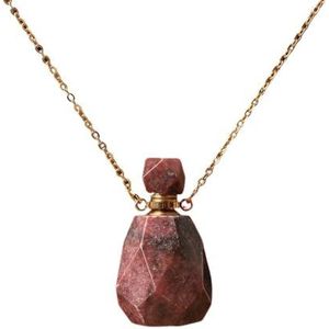 Natuurlijke paarse Agaat rokerige kleur kwarts regenboog fluoriet steen gouden parfumfles hanger for ketting maken vrouwen sieraden (Color : Rhodonite Gold)