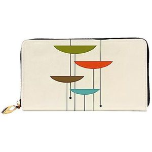 DEHIWI Mid Century Moderne Prints Lederen Zip Rond Portemonnee Vrouwen Clutch Purse Reizen Kaarthouder Tas Gift, Zwart, Eén maat